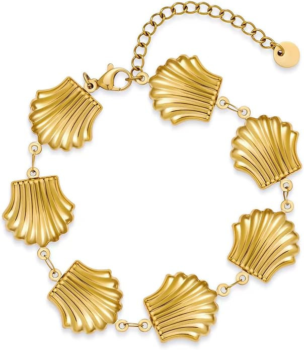 Gold Heart Charms Bracelet for Women Shell Charms Link Bracelet Summer Beach Seashell Bracelet | Amazon (US)