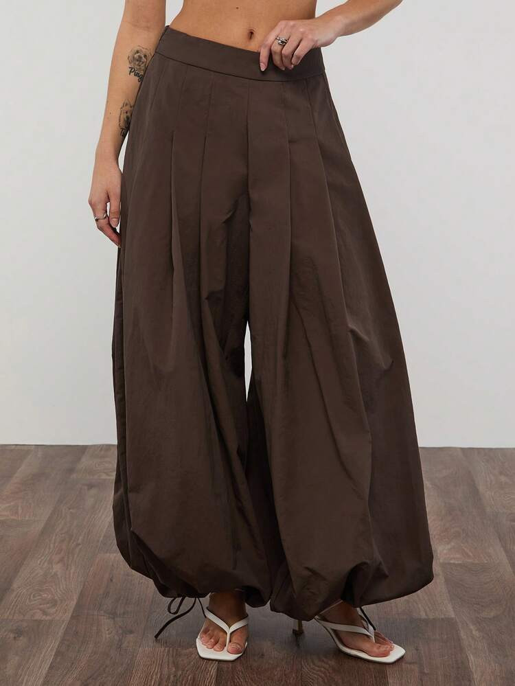 COUREZ Low Rise Baggy Balloon Trousers In Nylon With Front Pleats/ Y2K Summer Clothes For Women Summer Outifts Brown Trousers Oversized Trousers Going Out Outfits Concert Outfits Summer Bottoms Spring Outfits For Women | SHEIN