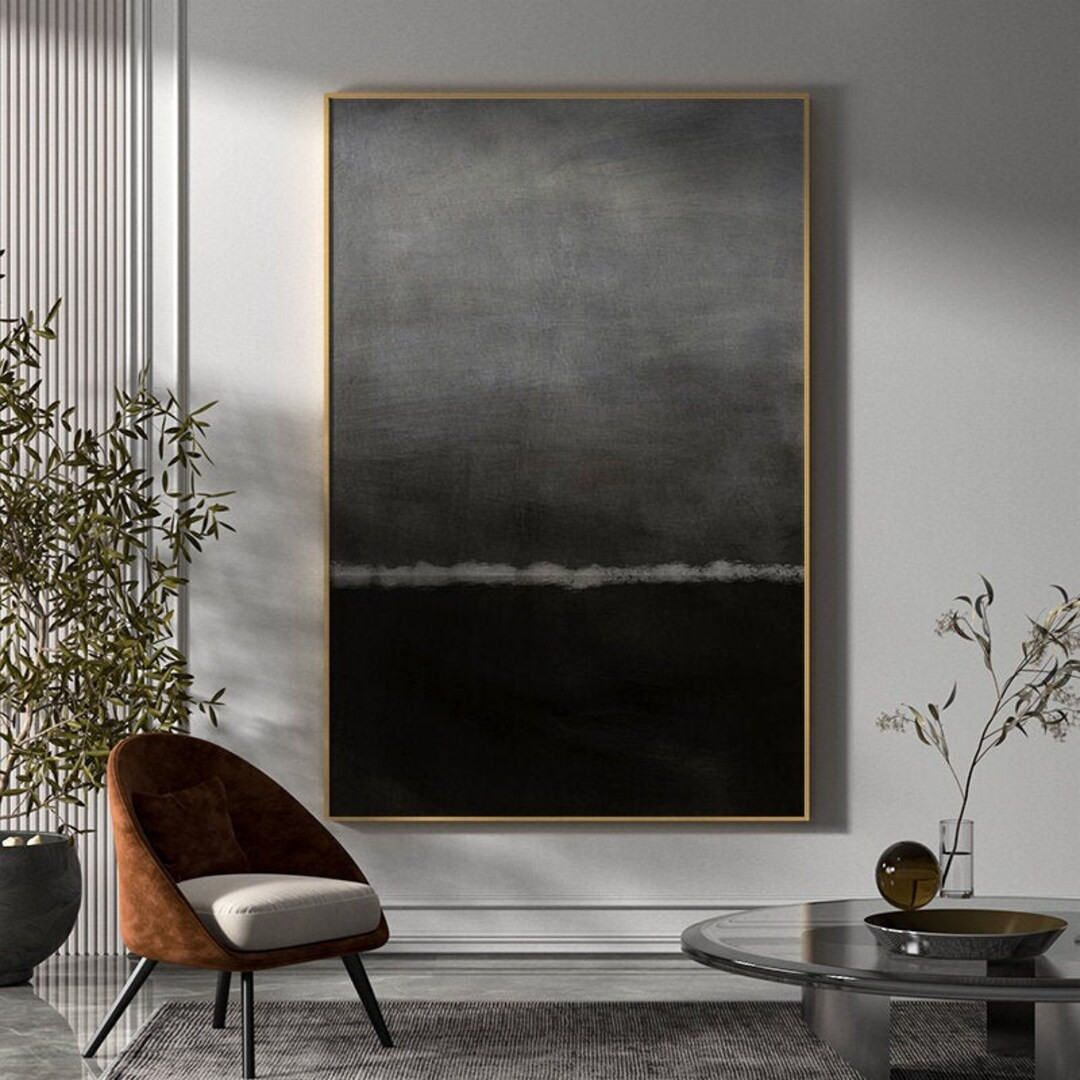 Large Black And White Painting Black And White Wall Art Black and white Minimalist Painting Black... | Etsy (US)