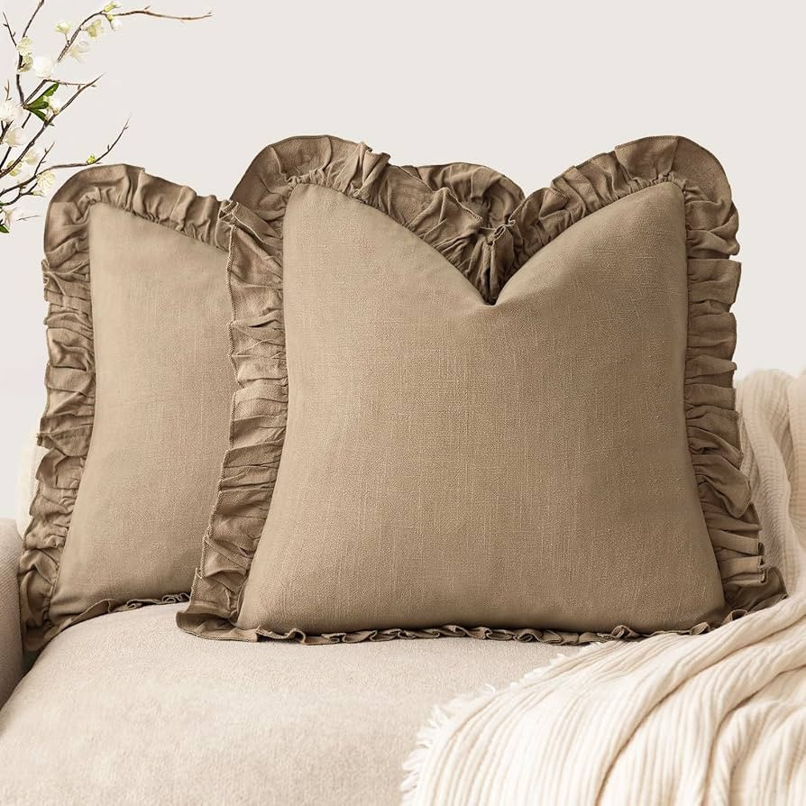 Foindtower Set of 2 Decorative Soild Fringe Ruffle Throw Pillow Covers Soft Boho Farmhouse Cushio... | Amazon (US)
