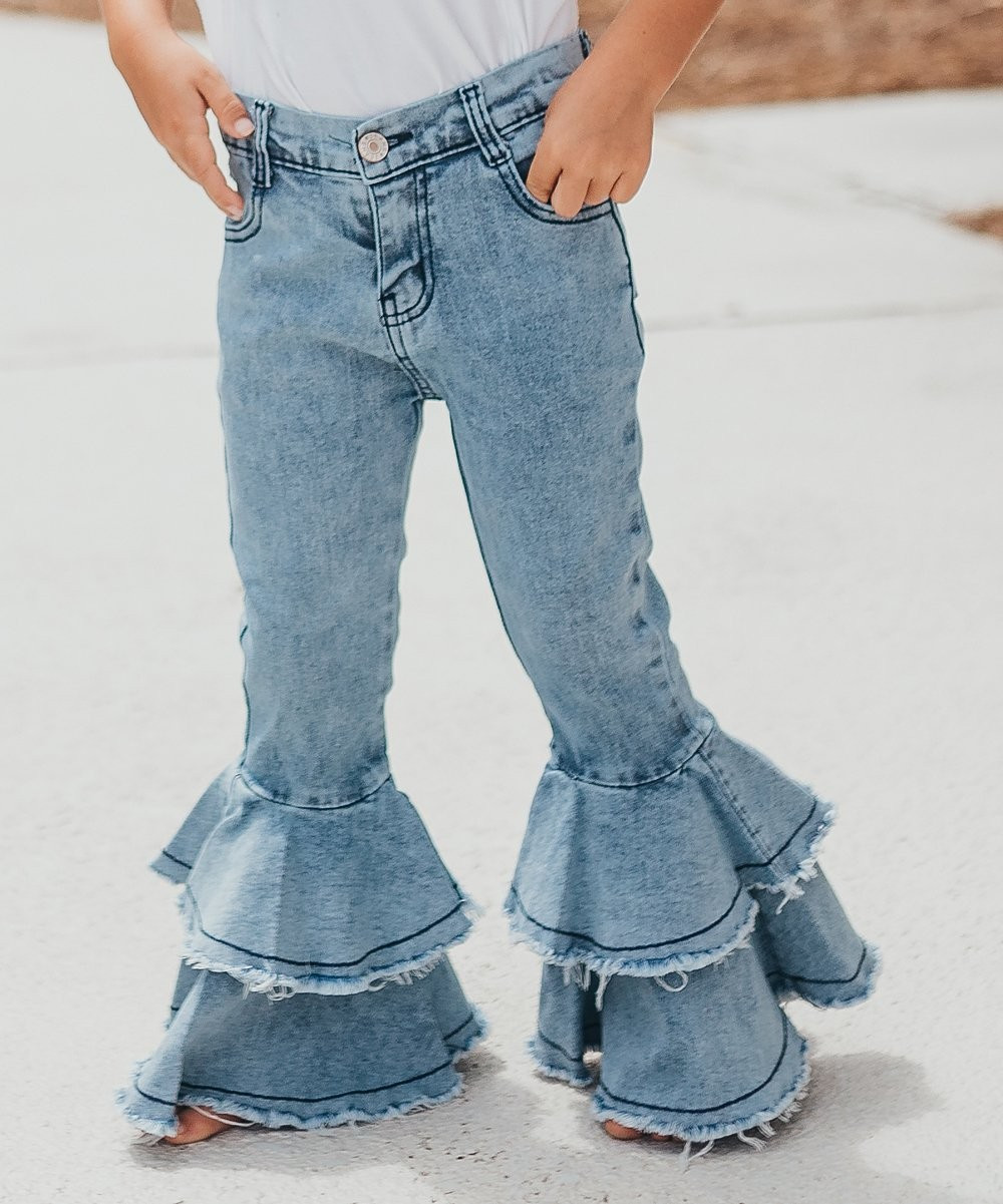 Light Blue Ruffle Bell-Bottom Jeans - Girls | Zulily