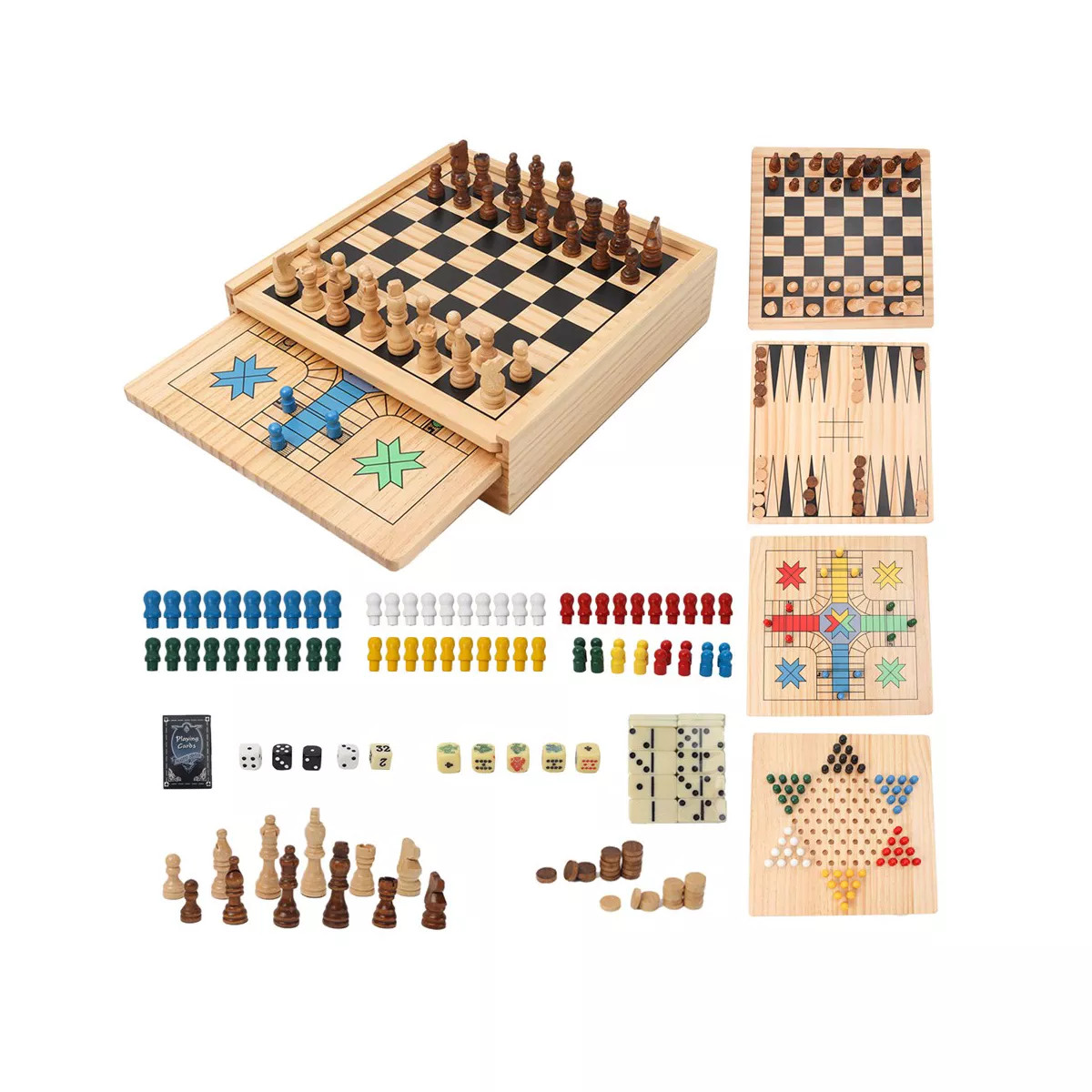GSE Wooden 9-in-1 Chess, Checkers, Backgammon, Dominoes, Chinese Checkers, Tic-Tac-Toe, Ludo, Pla... | Target