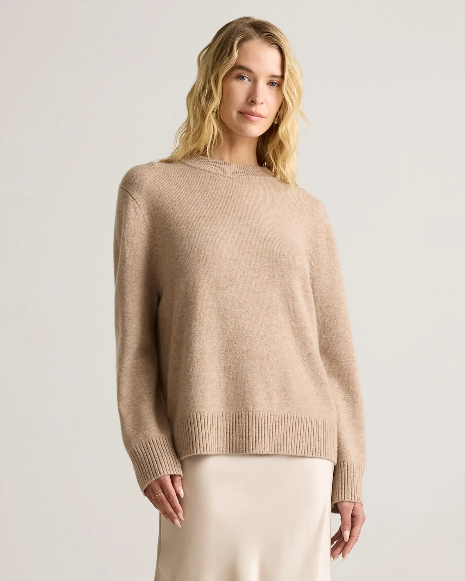 Mongolian Cashmere Oversized Crewneck Sweater in Oatmeal | Quince