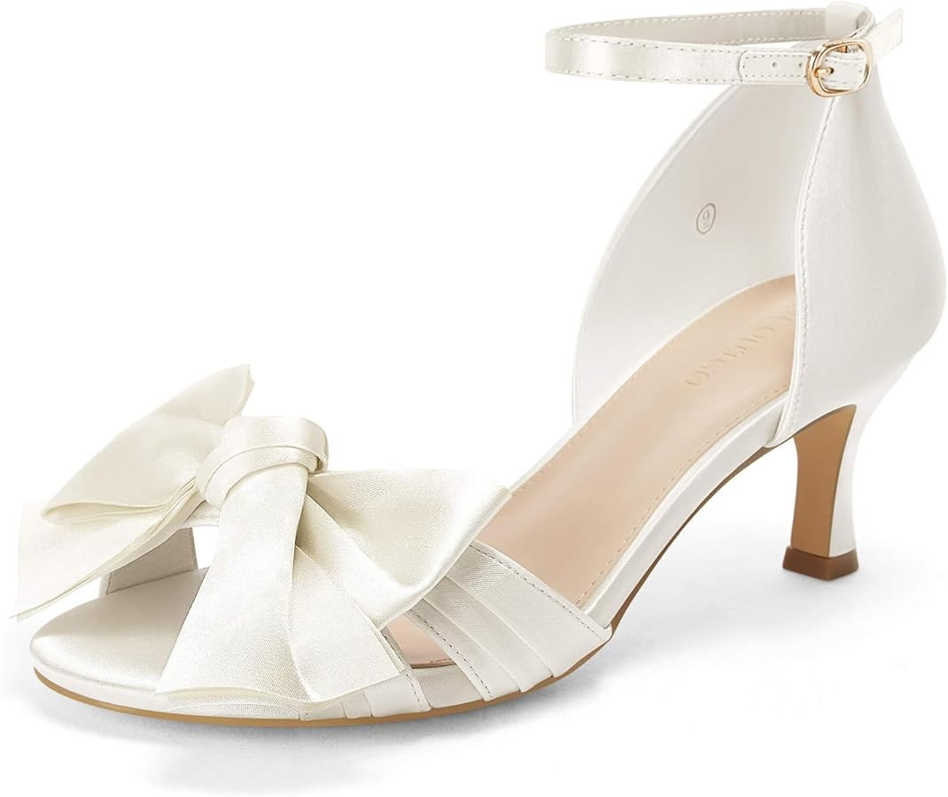 Coutgo Women's Kitten Heels Bow Low Heel Sandals Open Toe Ankle Strap Party Wedding Dress Shoes | Amazon (US)