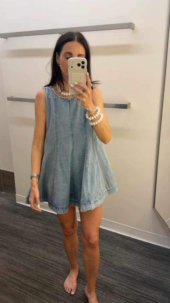 Free People denim top and shorts, size down. 
denim dress, babydoll dress, summer outfit, casual chic, everyday style, relaxed fit, effortless look, annabrstyle

#LTKootd #LTKOver40