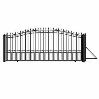 London Style 16 ft. x 6 ft. Black Steel Single Slide Driveway Fence Gate | The Home Depot