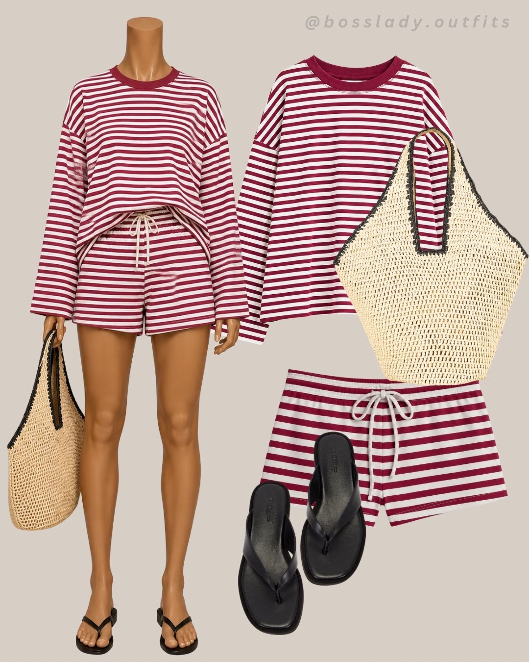 Striped set season and I’m not doing anything else

Tags: burgundy striped lounge set, matching top and shorts set, oversized striped sweatshirt, striped pajama shorts, straw tote bag, woven beach bag, black flip flop sandals, square toe sandals, fall loungewear outfit, cozy two piece set, comfy outfit inspo, matching set aesthetic

#LTKsummer #LTKstyletip #LTKbag