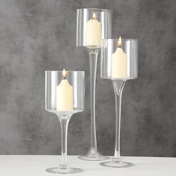 Glass Candleholders Tea Light Candle Holders Clear Wedding Weddings Hurricane Tall Elegant Ideal ... | Amazon (US)