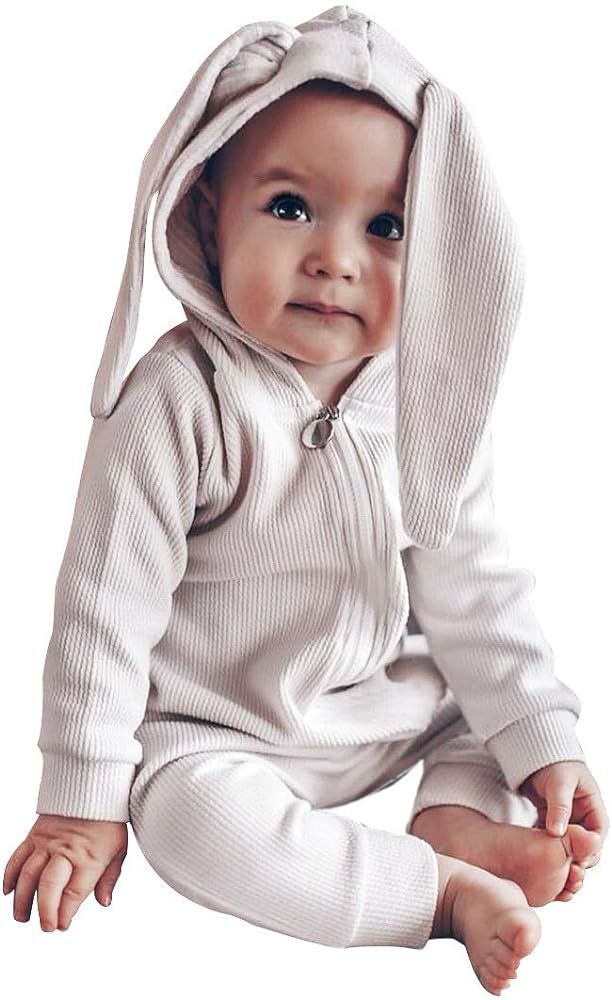 Amazon.com: Simplee kids Animal Bunny Baby Easter Clothes Long Ear Rabbit Hoodie Romper with Zipp... | Amazon (US)