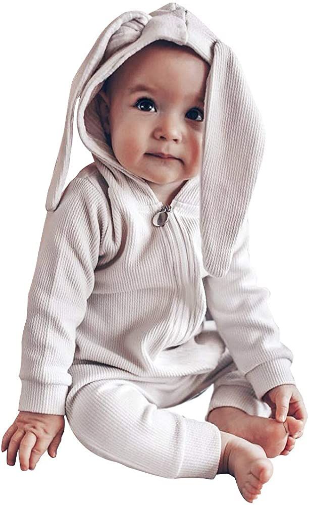 Simplee kids Animal Bunny Baby Easter Romper Long Ear Rabbit Hoodie Romper Jumpsuit with Zipper | Amazon (US)