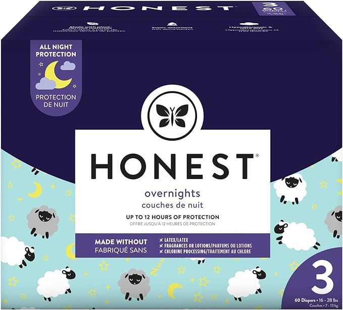 The Honest Company Overnight Diapers, Sleepy Sheep, Size 3, 60 Count Club Box | Amazon (US)