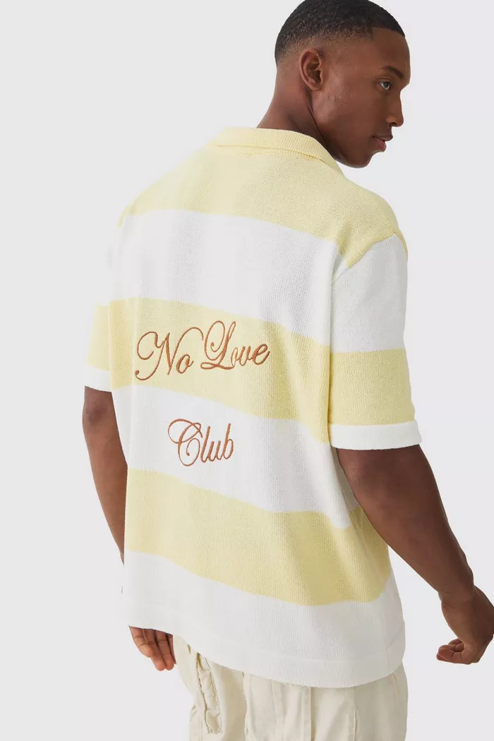 Oversized Boxy Textured Stiped Polo With Embroidery | Boohoo.com (UK & IE)