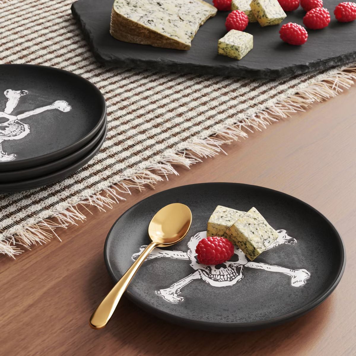 6.125" Halloween Stoneware Skull Appetizer Plate Black - Threshold™ | Target