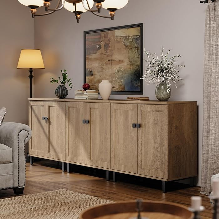 FENSULN Buffet Sideboard Cabinet Farmhouse Modern 3 in1 Storage Cabinet with Adjustable Shelves f... | Amazon (US)