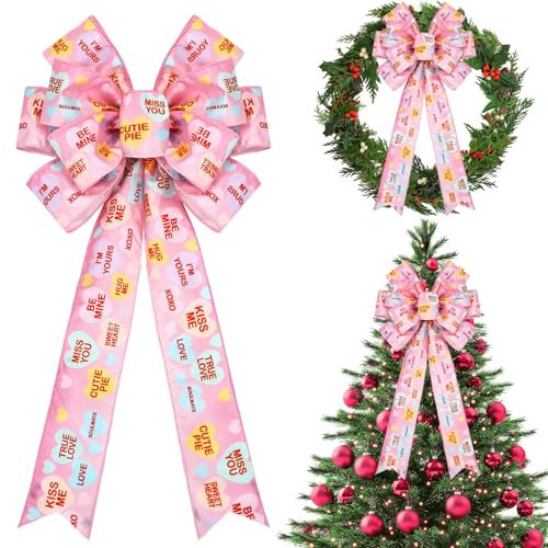 Suncalla Valentine's Day Tree Decorations Valentine Tree Topper Bow Conversation Heart Wreath Bow Candy Heart Decoration for Holiday Wreath Wedding Party Wall Home Front Door Outdoor Decor | Amazon (US)