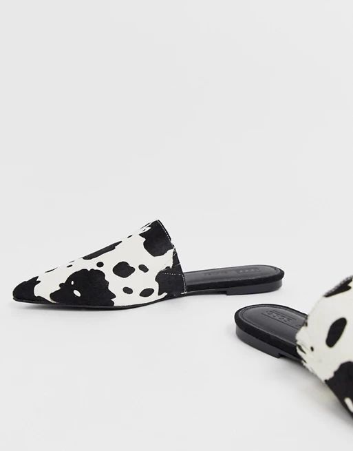 ASOS DESIGN Lorne leather pointed mules in cow print | ASOS US