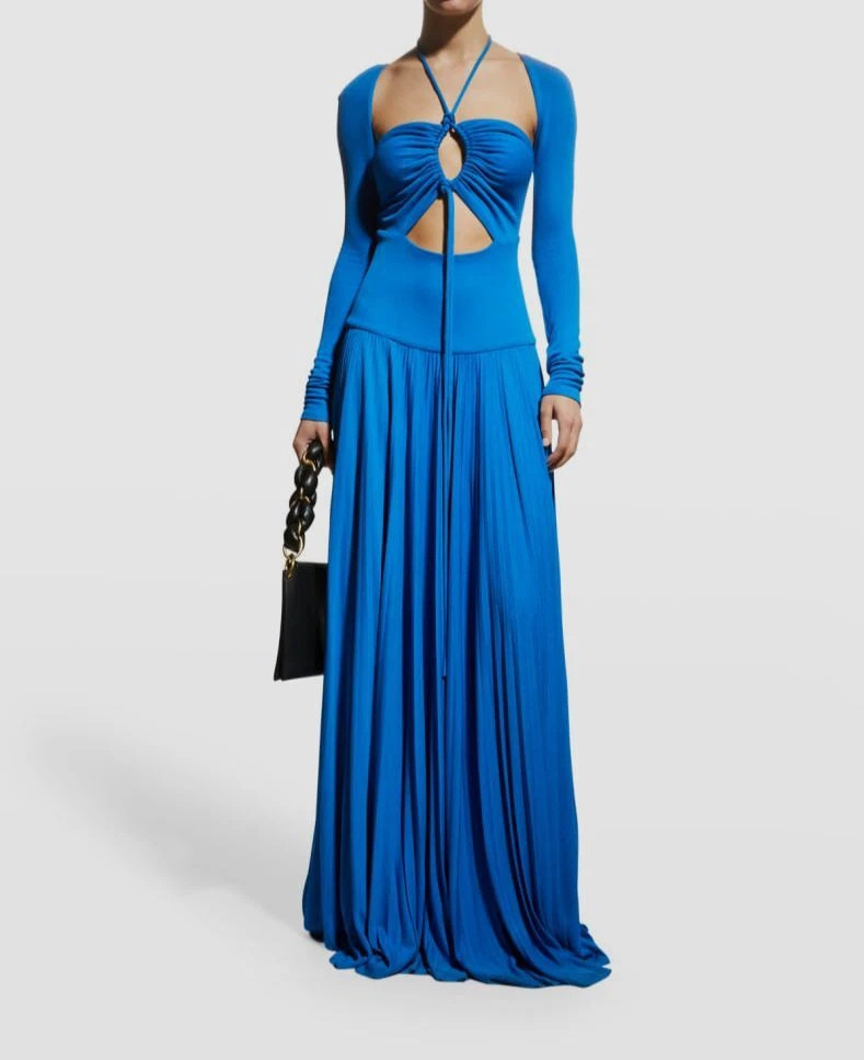 $1691 Proenza Schouler Women's Blue Cutout Halter Pleated Maxi Dress Size 2 | eBay | eBay US