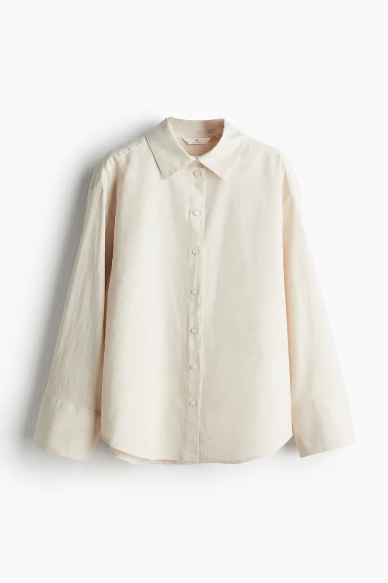 Linen-blend Shirt - Light beige - Ladies | H&M US | H&M (US + CA)