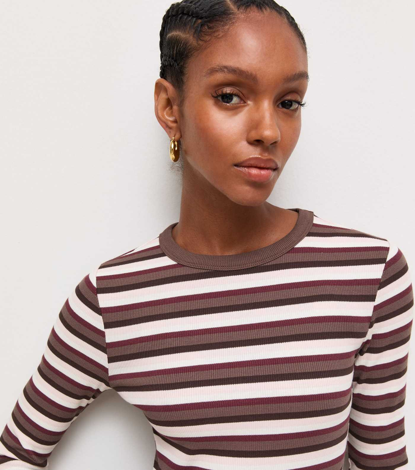 Red Cotton Rich Striped Long Sleeve Ribbed Top | New Look | New Look (UK)