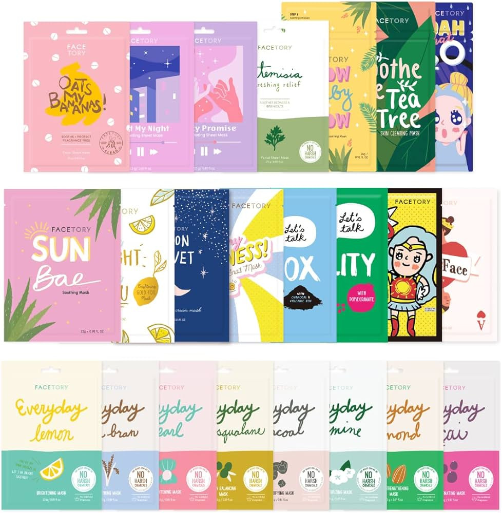 FACETORY 23 Sheet Mask Collection - Hydrating, Moisturizing, Radiance Boosting, Soothing, Redness... | Amazon (US)
