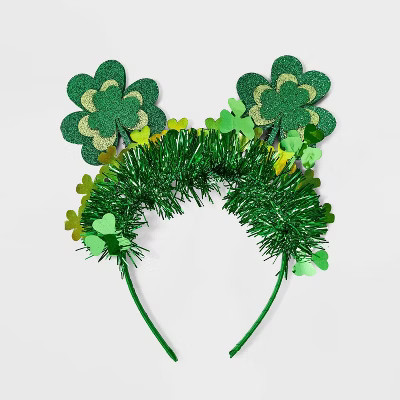 St. Patrick's Day Tinsel Clover Headband - Green | Target