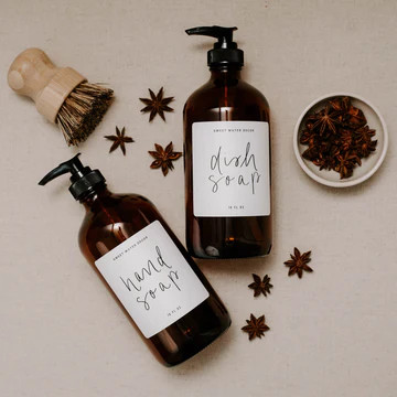 16oz Amber Glass Hand Soap Dispenser - White Label | Sweet Water Decor, LLC