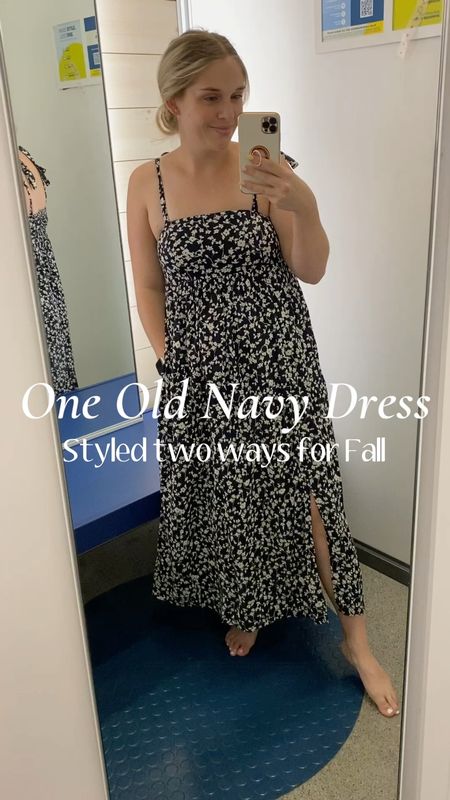 One old navy floral midi dress styled two ways for fall with a jean jacket and a cozy button up cardigan! Get an extra 30% of with code HURRY! Wearing a small in everything 



#LTKSale #LTKsalealert #LTKSeasonal