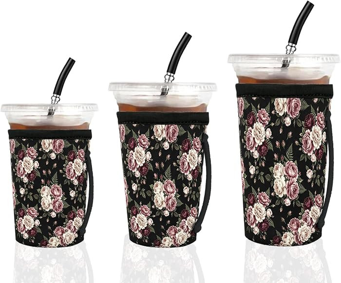 Reusable Iced Coffee Sleeves, 3 Pack Retro Floral Neoprene Insulator Coffee Cup Sleeve for Iced &... | Amazon (US)