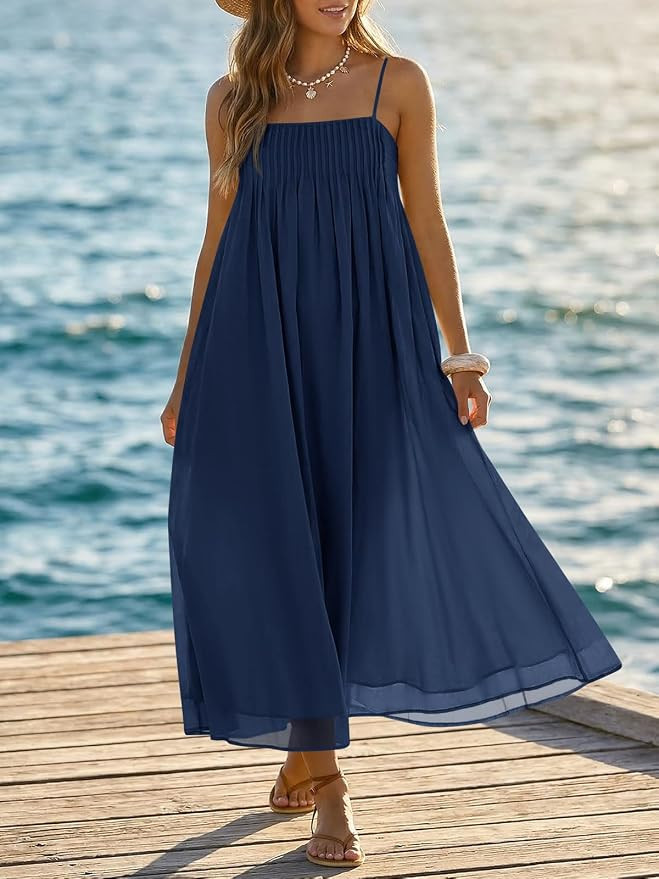 Wenrine Women's Summer Boho Maxi Dresses Spaghetti Straps Chiffon Casual Sundress Beach Vacation ... | Amazon (US)