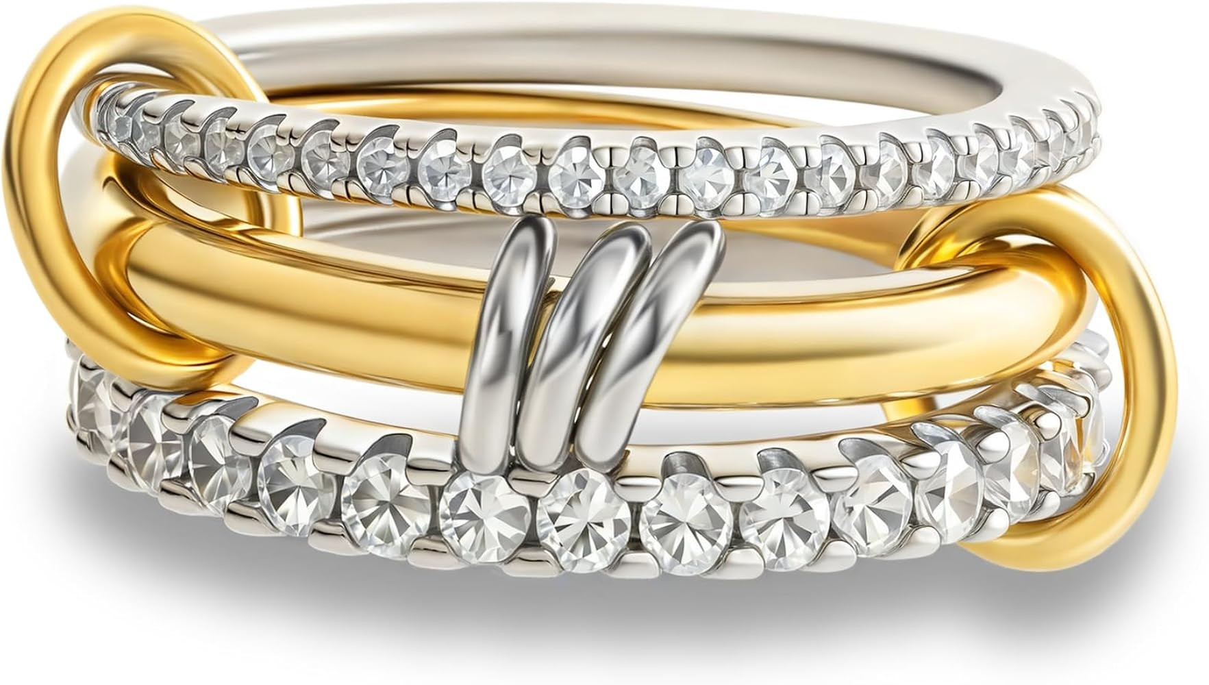 Gold Stackable Rings for Women Non Tarnish, 18k Gold Plated Cubic Zirconia Rings, Silver Gold Mul... | Amazon (US)