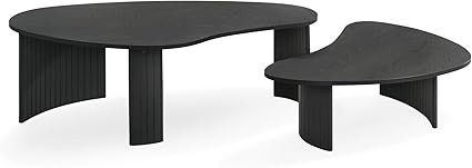 Black Coffee Table Set of 2, Nesting Coffee Tables with Wood Grain Veener, Simple Modern Cloud Sh... | Amazon (US)