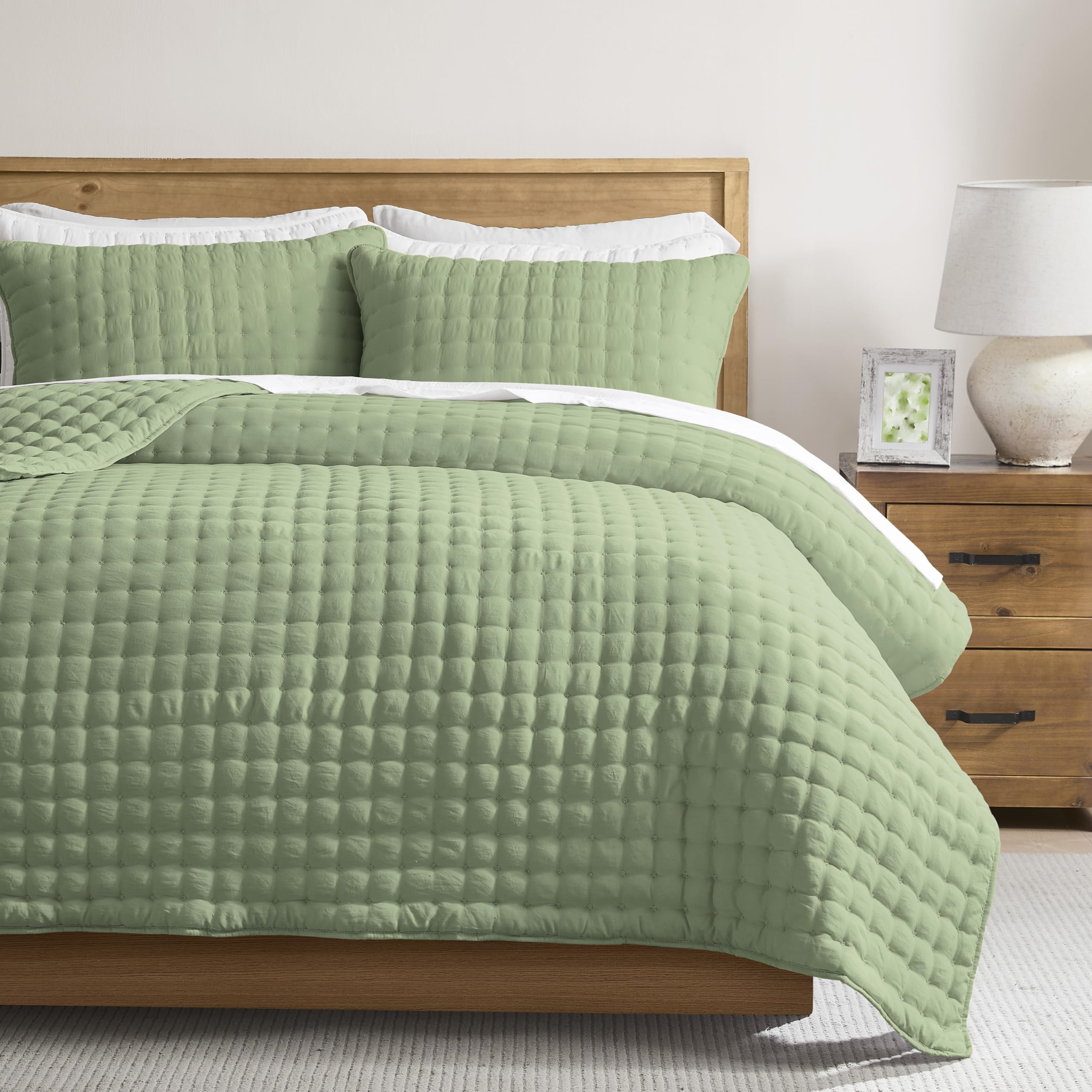 WDCOZY Sage Green Cloud Quilt Set Twin Size, Lightweight Soft Cross Stitch Bedspread, Farmhouse R... | Amazon (US)