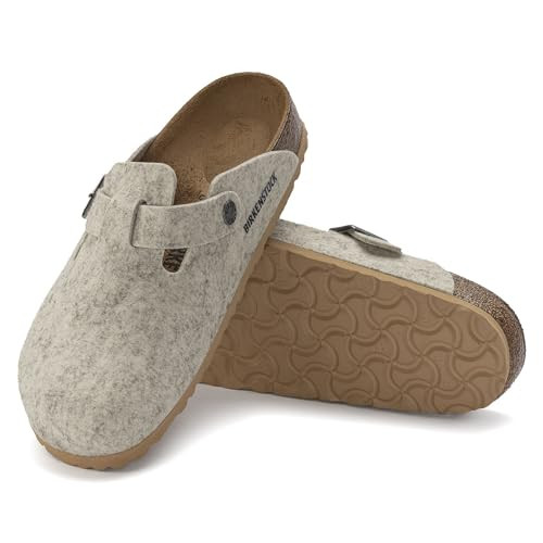 Birkenstock Boston Wool Felt Clogs - Adjustable Strap, Cork-Latex Footbed - 1023160 - Eggshell | Amazon (US)
