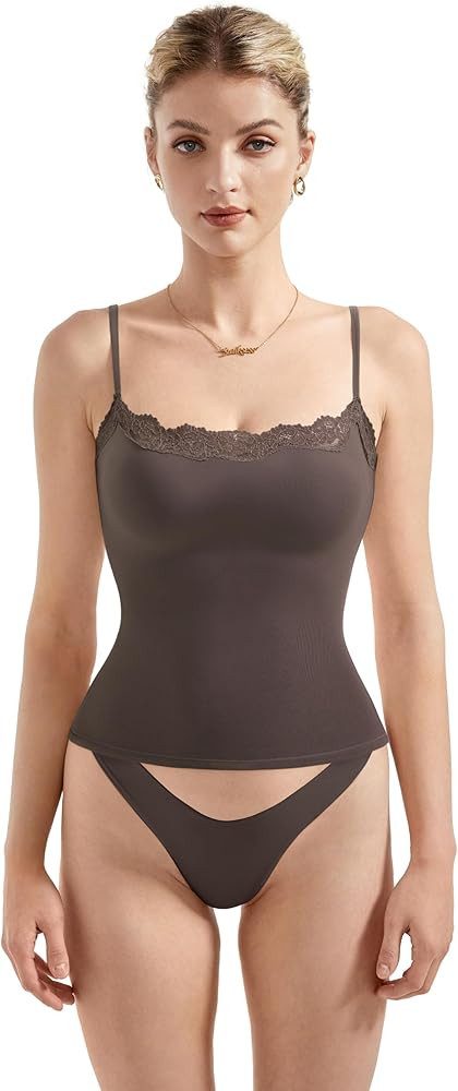 SUUKSESS Women Double Lined Lace Cami Tank Top Summer Padded Going Out Tops Basic Shirts | Amazon (US)