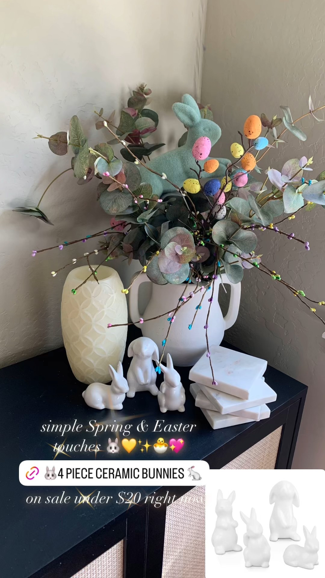 Easter centerpiece idea ✨🐰🌷 Easter table decor. Easter entryway decor. Easter bunny decor. Ceramic Easter bunny. #eastertable
#eastercenterpiece #springcenterpiece #easterdecorations

#LTKWatchNow #LTKHome #LTKSpringSale