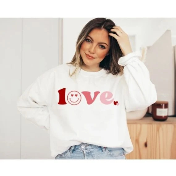 Love Smiley Face Valentines Sweatshirt , Cute Sweatshirt ,  Valentines Day , Love sweatshirt , Sm... | Etsy (US)