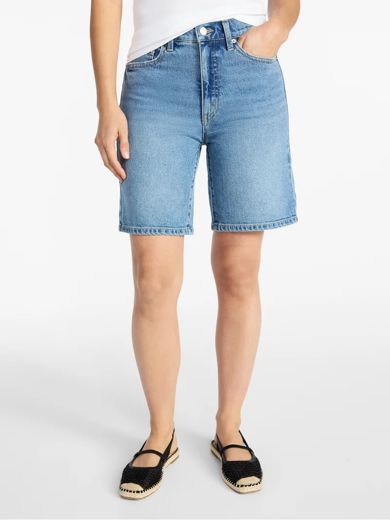 Time and Tru Women's High Rise Denim Bermuda Shorts, 9" Inseam, Sizes 0-20 | Walmart (US)