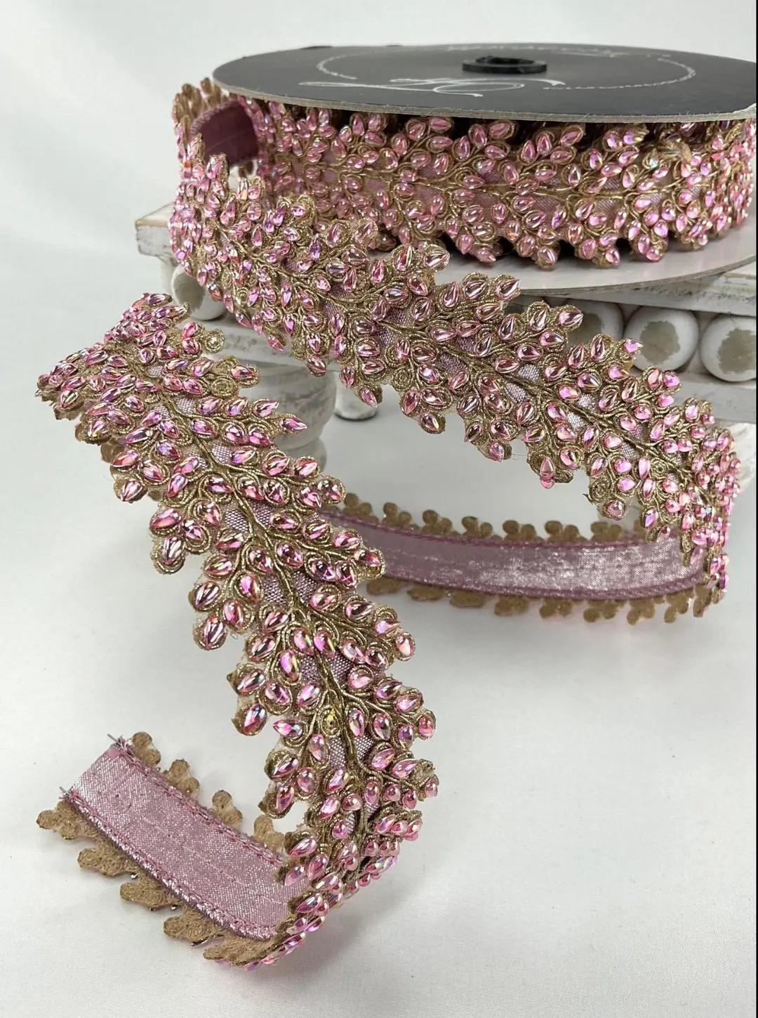 Pink Farrisilk Wired Ribbon, Pink Enchanted Vines Crystal 1 Farrisilk Ribbon, Pink Crystal Ribbon... | Etsy (US)