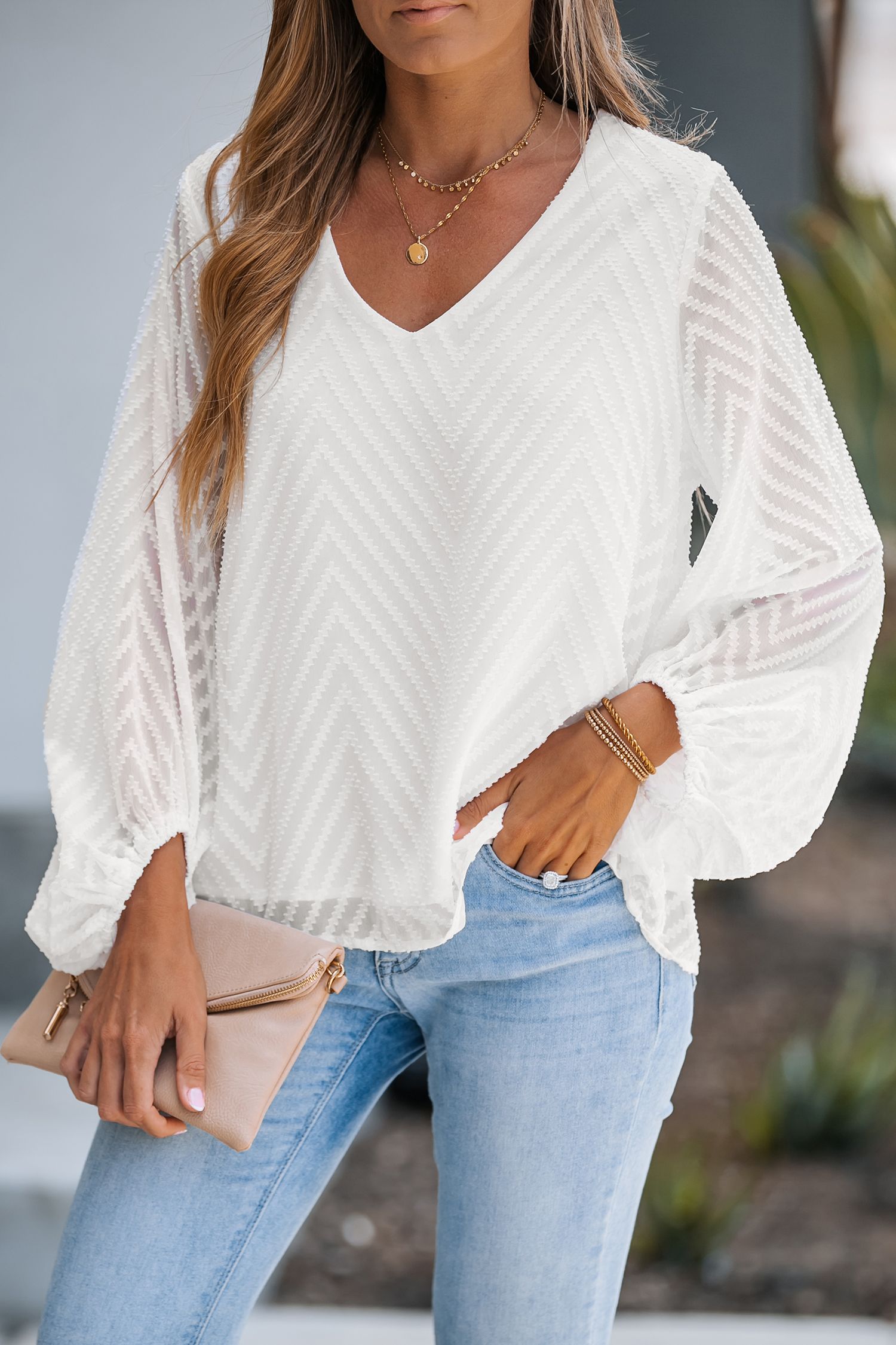 Kaleigh Long Sleeve Ruching V-neck Top | Cupshe US
