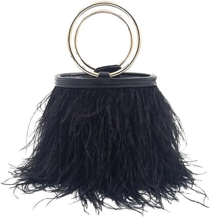 Women Ostrich Fluffy Tote Bag Feather Purse Crossbody Bag Shoulder Bag Evening Clutch Bride Purse... | Amazon (US)