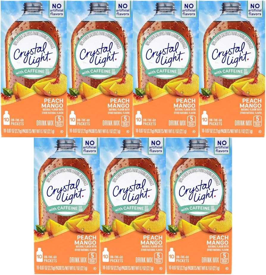 Crystal Light On The Go Peach Mango With Caffeine Drink Mix, 10-Packet Box (Pack of 7) | Amazon (US)