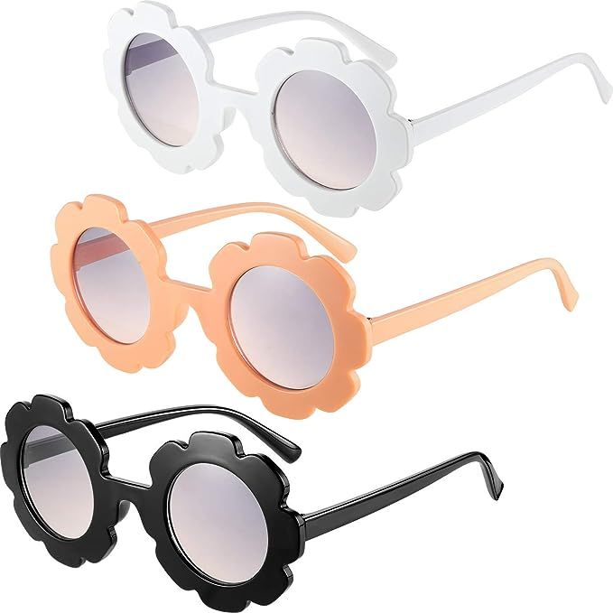 3 Pieces Round Flower Sunglasses Girls Flower Glasses Cute Outdoor Beach Eyewear for Toddler Kids | Amazon (US)