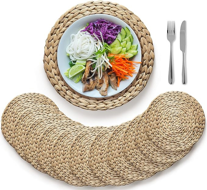 (Sizes:12"-13''-14''-15'') BLUEWEST Woven Placemats (Set of 10), Round Rattan Placemats, 14'' Bra... | Amazon (US)