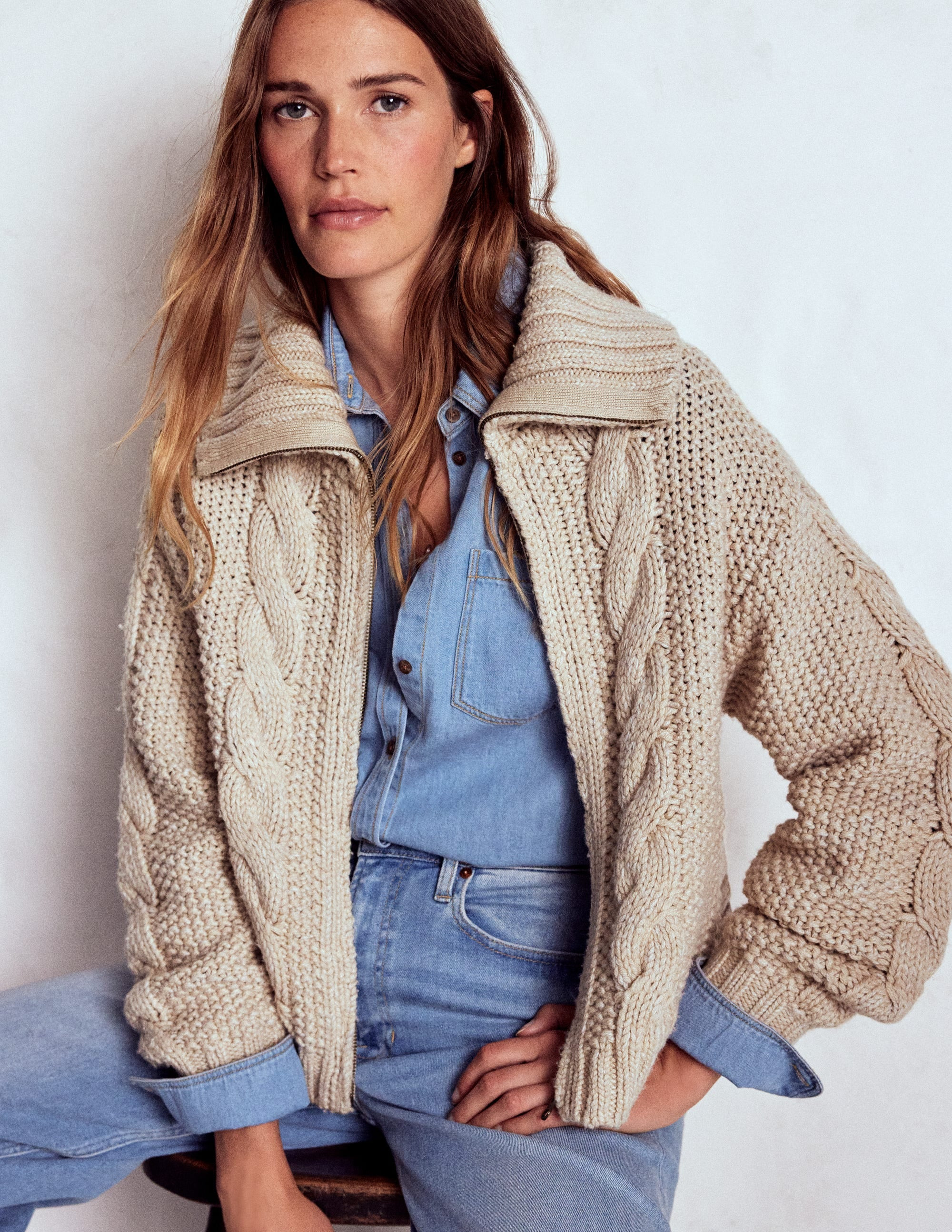 Chunky Marled Cardigan-Oatmeal | Boden (US)