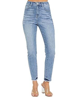 SALT TREE Risen Jeans - High Rise Frayed Hem Relaxed Skinny Jeans - RDP5566 | Amazon (US)