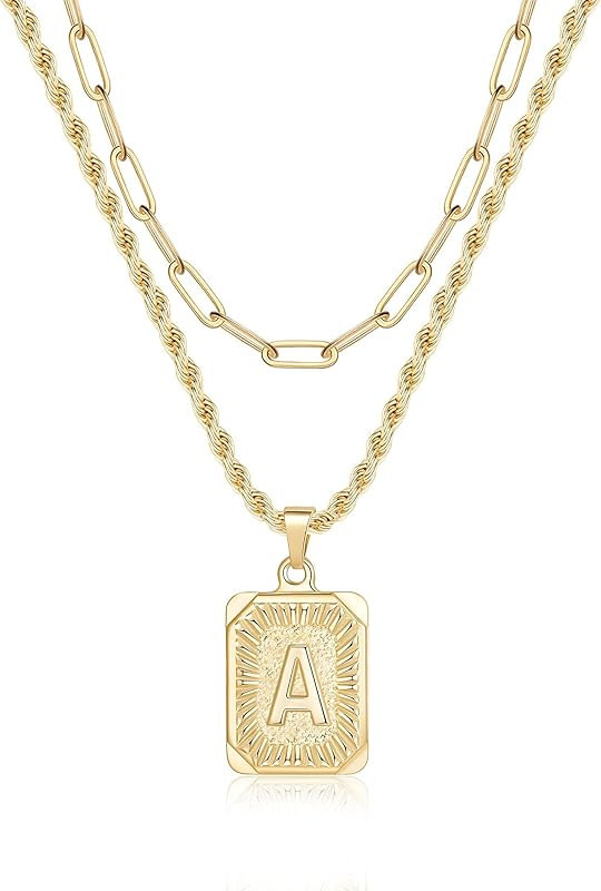 Gold Layered Initial Necklaces for Women, 14K Gold Plated Initial Pendant Necklaces Paperclip Lin... | Amazon (US)