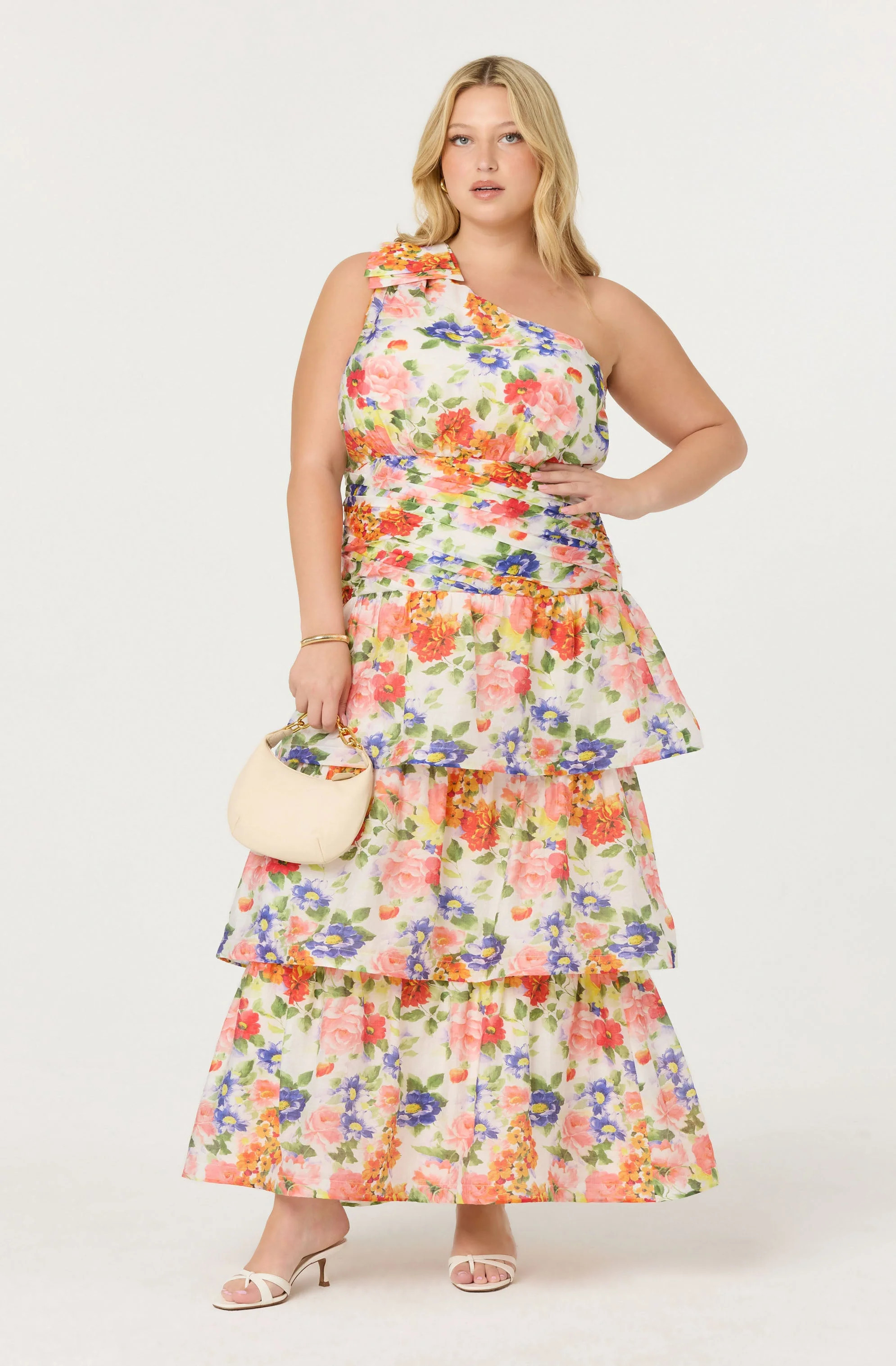 Natali One Shoulder Floral Maxi Dress - Plus Size - White coral floral / 1X | ASTR The Label (US)