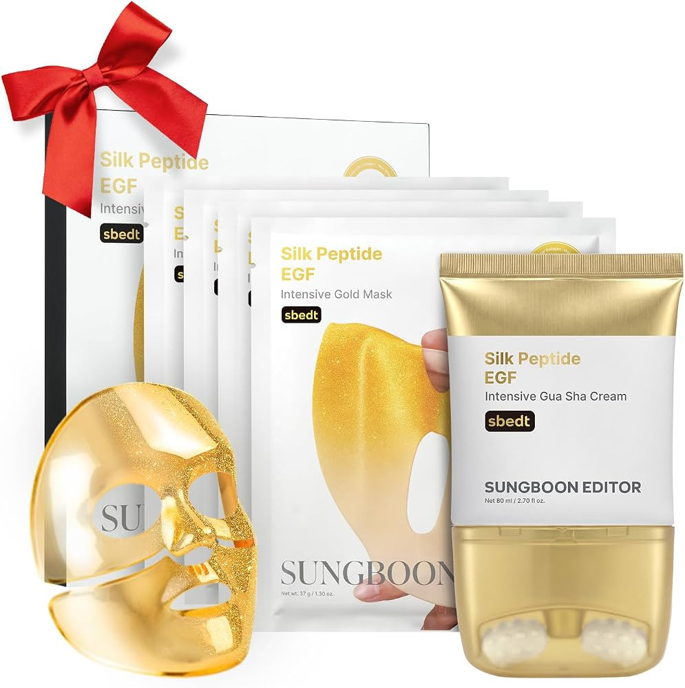 SUNGBOON EDITOR Lift & Smoothing Set Trio, Peanut Ball Neck Gua Sha Cream + Gold Mask, For Smooth... | Amazon (US)