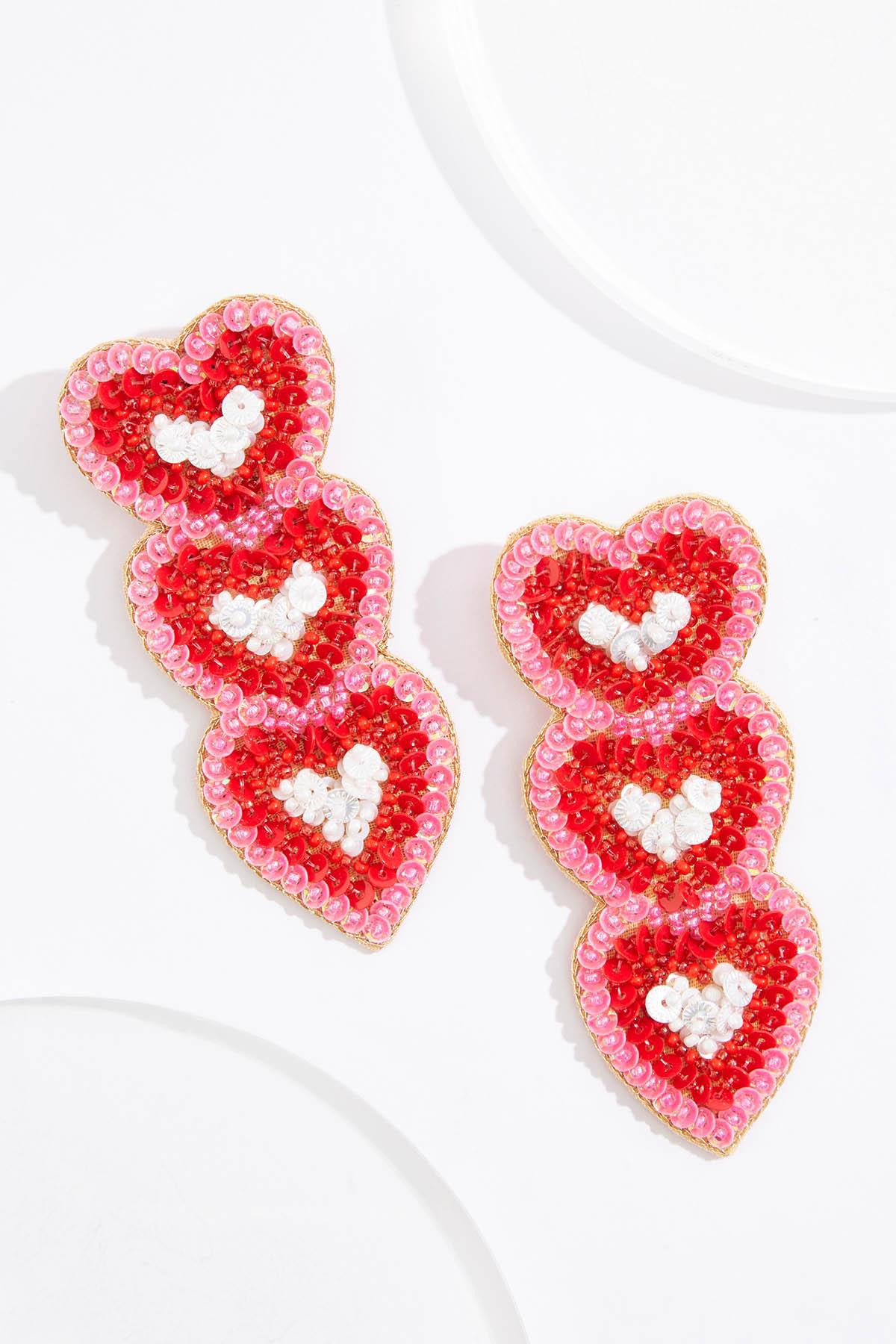 Seed Bead Triple Heart Earrings | Cato Fashions