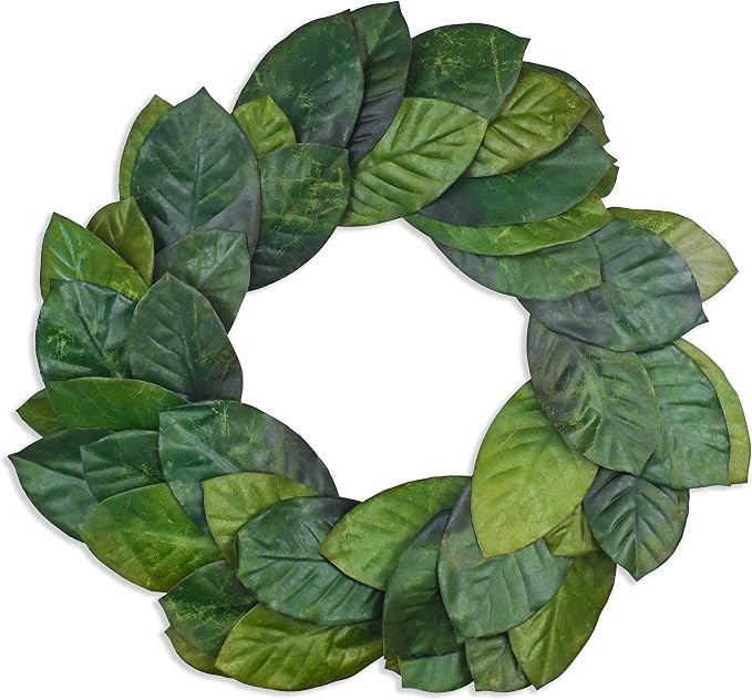 24" Faux Magnolia Leaf Wreath - 2-Tone Green Artificial Boho Wreaths for Front Door, Kitchen, Hom... | Amazon (US)